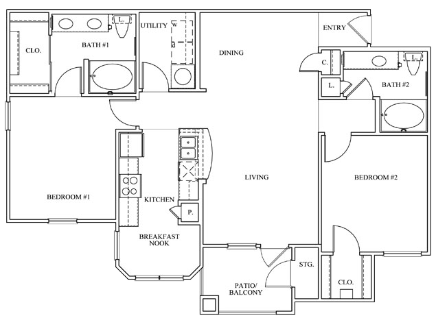 Two bedroom two bath floor plan
